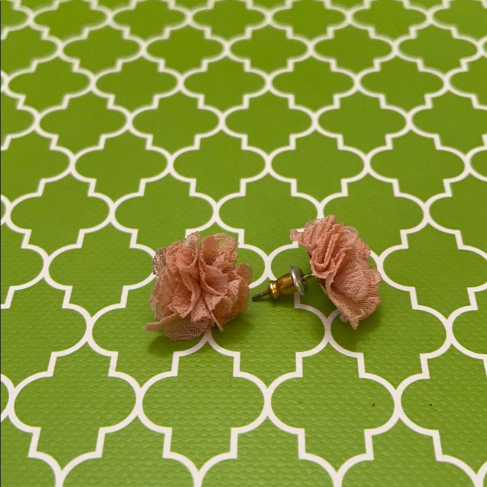 Pink ruffle & pink feather & striped earrings